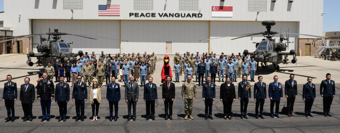  Peace Vanguard detachment pose for a group photograph during Peace Vanguard’s 20th Anniversary Celebration, April 26, 2023, at the Silverbell Army Heliport in Marana, Arizona. 